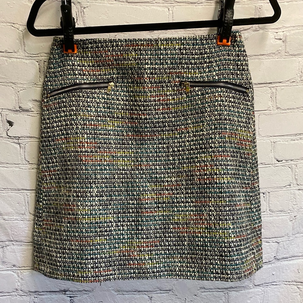 5/$20 Loft Preppy Metallic Multicolor Tweed Zipper Pocket A-Line Skirt Wmns Sz 0